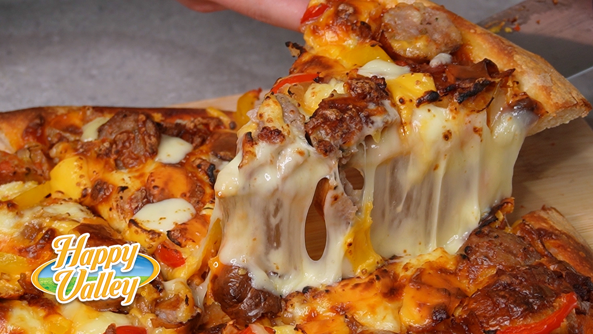 Happy Valley's Double Cheese Sausage and Bacon Pizza